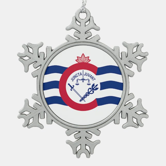 Schneeflocke Zinntal mit Cincinnati Flag Schneeflocken Zinn-Ornament (Vorderseite)