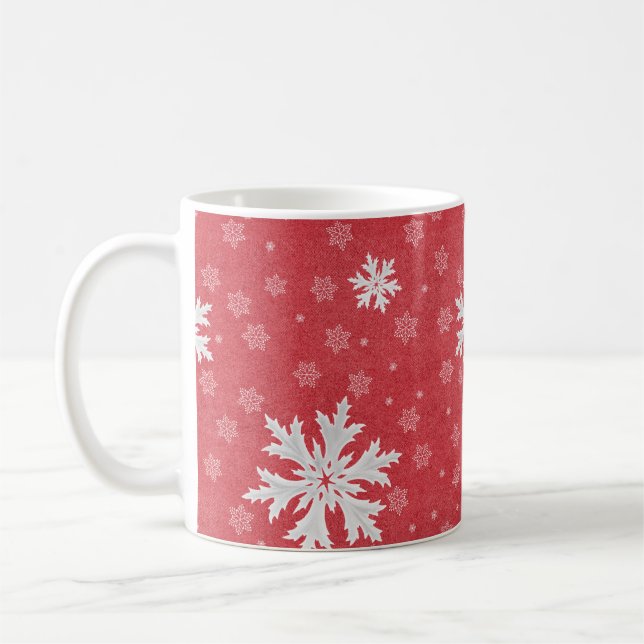 Schneeflocken am Weihnachtsabend Einladung Kaffeetasse (Links)