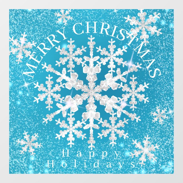 Schneeflocken Aqua White Fensteraufkleber (Blatt)