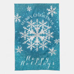 Schneeflocken Aqua White Geschirrtuch