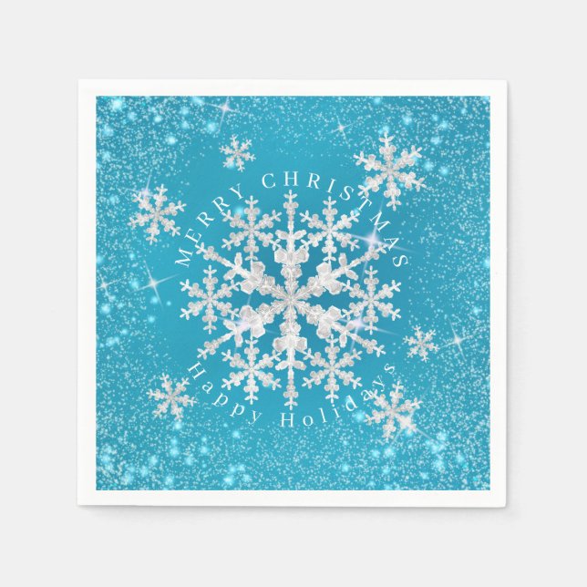 Schneeflocken Aqua White Serviette (Vorderseite)