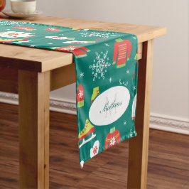 Schneeflocken Aquamarin Monogram Muster Weihnachts Großer Tischläufer