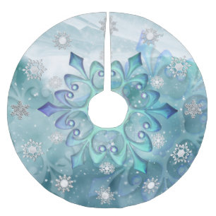 Schneeflocken Aquamariner Blauer Baumrock Polyester Weihnachtsbaumdecke