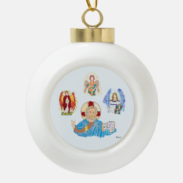 Schneeflocken-Archangels mit Christus Keramik Kugel-Ornament (Vorderseite)