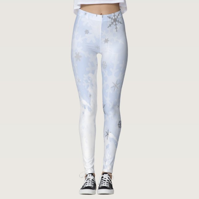 Schneeflocken auf Babyblau Leggings (Vorderseite)
