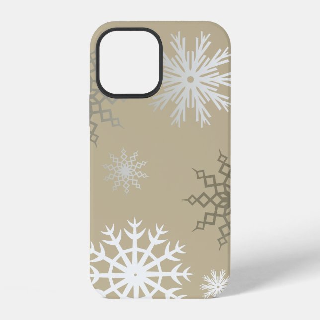 Schneeflocken auf Beige  iPhone Hülle (Rückseite)