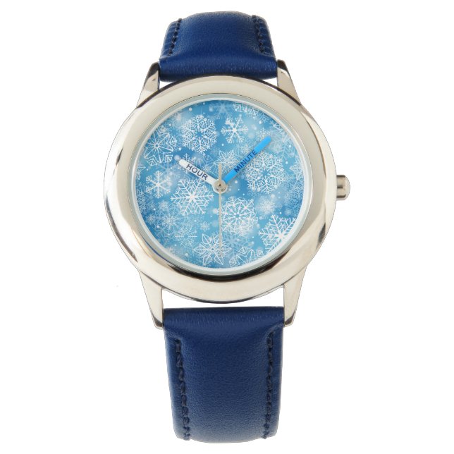 Schneeflocken auf blau armbanduhr (Vorderseite)