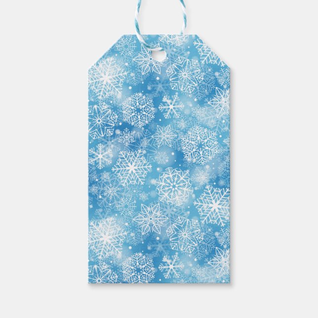 Schneeflocken auf blau geschenkanhänger (Vorderseite)