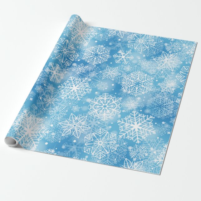 Schneeflocken auf blau geschenkpapier (Ungerollt)