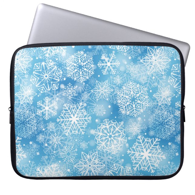 Schneeflocken auf blau laptopschutzhülle (Vorderseite)
