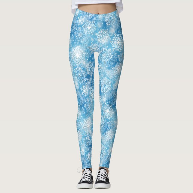 Schneeflocken auf blau leggings (Vorderseite)