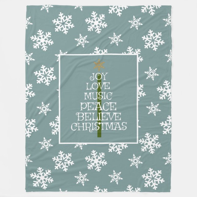 Schneeflocken auf Blau, Weihnachtsbäume in einem B Fleecedecke (Vorderseite)