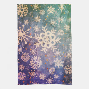 Schneeflocken auf blauem Denim-Tie-Dye-Küchentuch Geschirrtuch