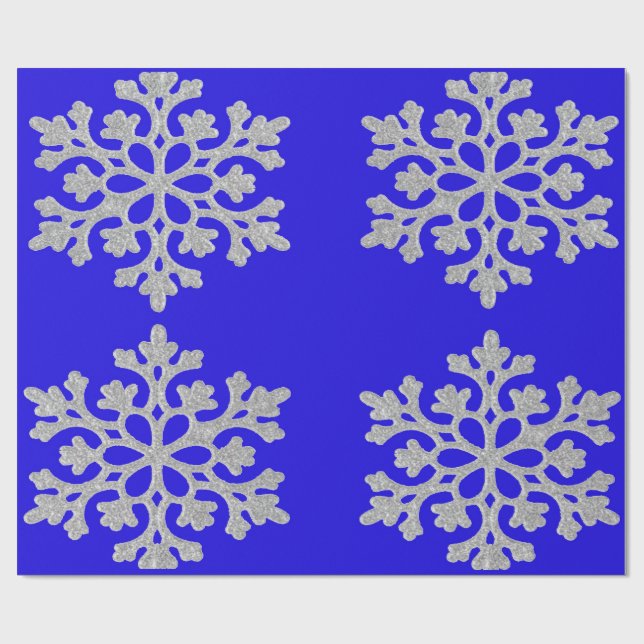 Schneeflocken auf blauem Papier Geschenkpapier (Flach)