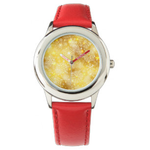 Schneeflocken auf goldenen Flächen Armbanduhr