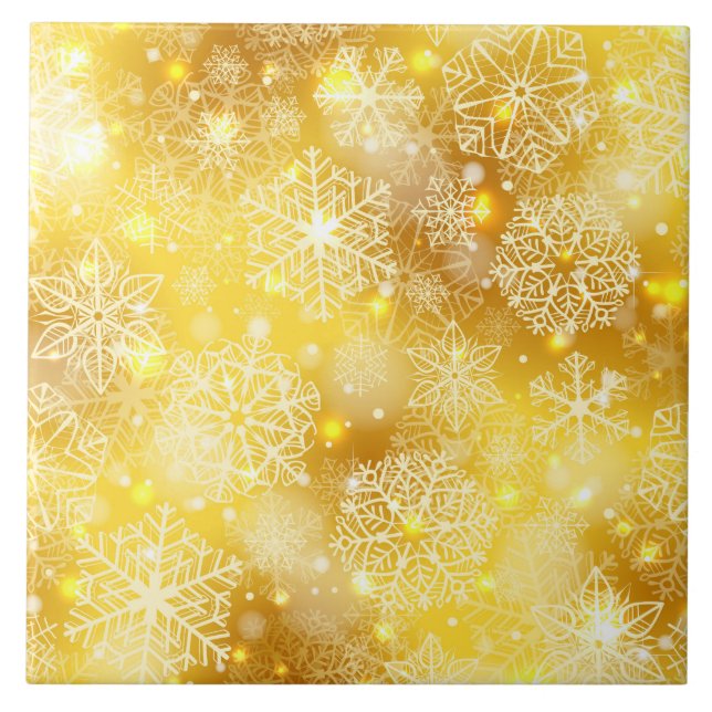 Schneeflocken auf goldenen Flächen Fliese (Vorderseite)