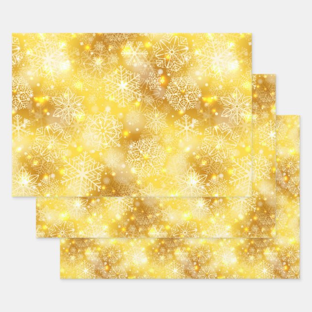 Schneeflocken auf goldenen Flächen Geschenkpapier Set (Set)