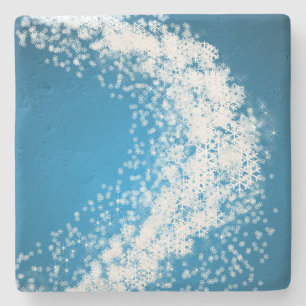 Schneeflocken auf hellblauer Weihnacht Steinuntersetzer
