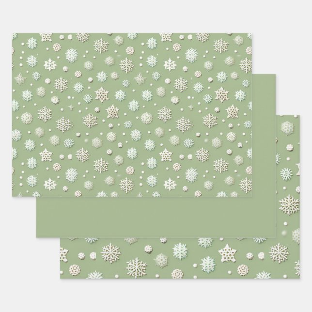 Schneeflocken auf Minze Geschenkpapier Set (Set)