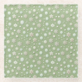 Schneeflocken auf Minze Glasuntersetzer