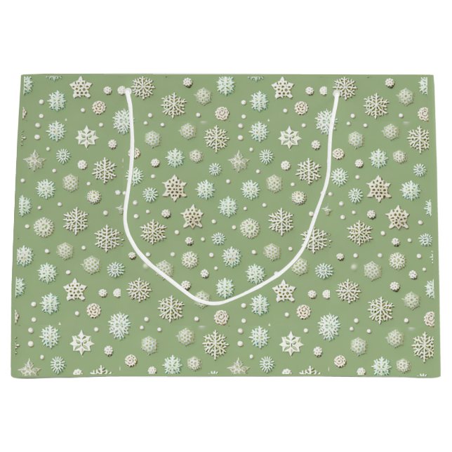 Schneeflocken auf Minze Große Geschenktüte (Vorderseite)