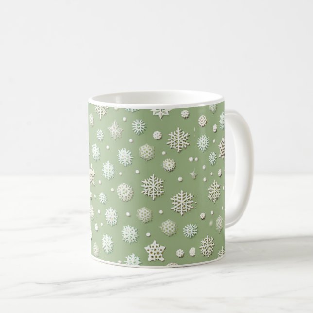 Schneeflocken auf Minze Kaffeetasse (VorderseiteRechts)