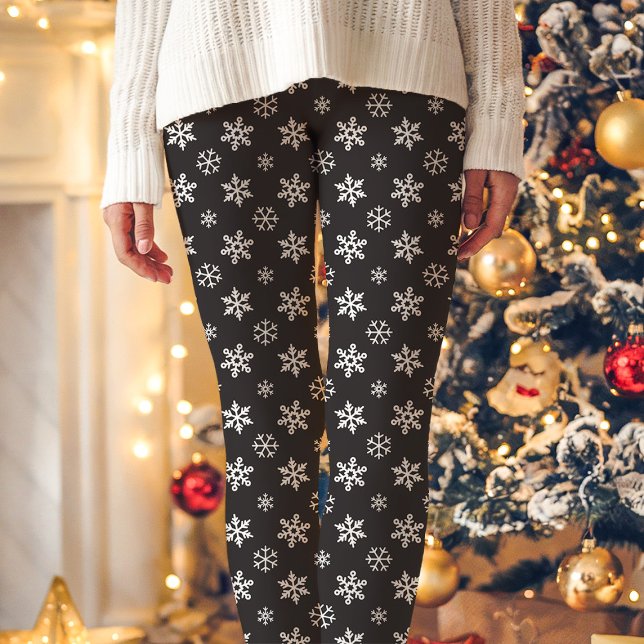 Schneeflocken auf Niedlichem Schwarzen Weihnachten Leggings (Von Creator hochgeladen)