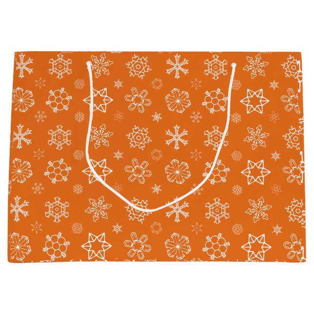 Schneeflocken auf Orange Weihnachtsgeschenktasche Große Geschenktüte (Vorderseite)