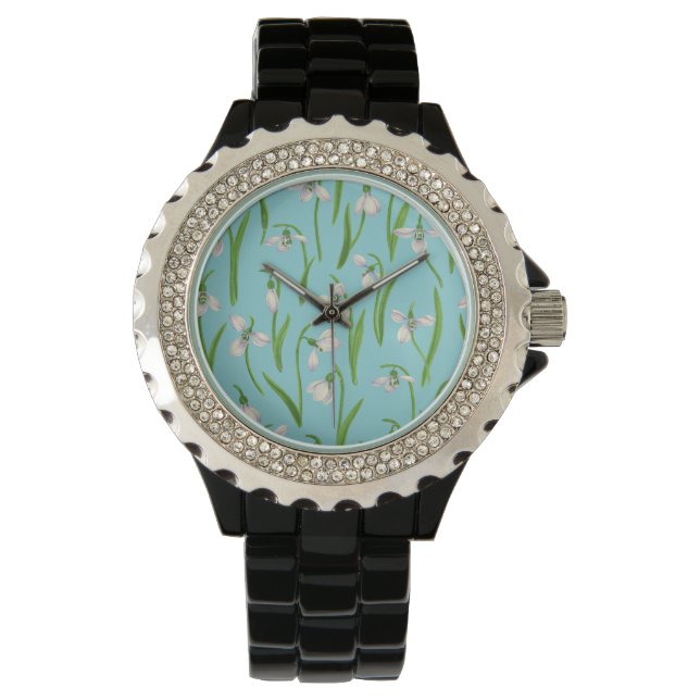 Schneeflocken auf Poolblau Armbanduhr (Vorderseite)