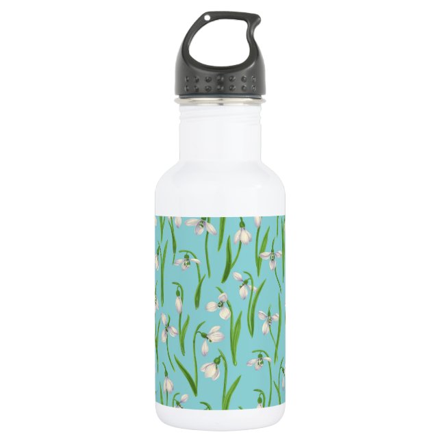 Schneeflocken auf Poolblau Edelstahlflasche (Vorderseite)