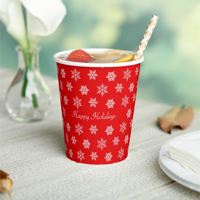 Schneeflocken auf Red Christmas Paper Cups Pappbecher (In Situ)