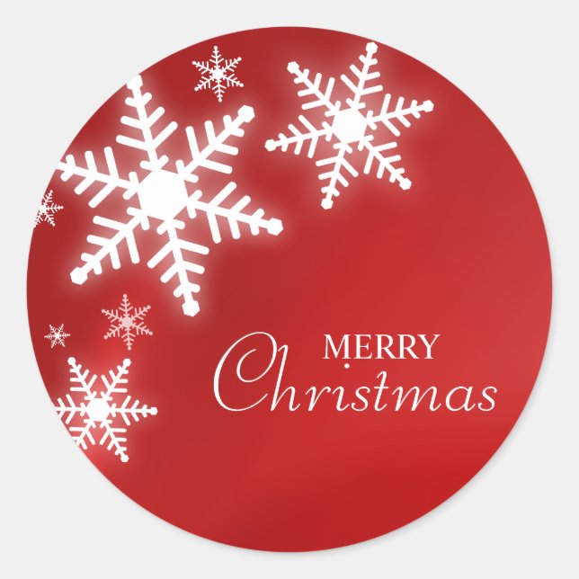 Schneeflocken auf rotem Aufkleber (Vorderseite)