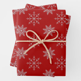 Schneeflocken auf rotem Wrapping Paper Sheet-Set Geschenkpapier Set