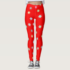 Schneeflocken auf roten Leggings