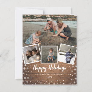 Schneeflocken auf Rustikalem Holz, mehrteilige Fot Feiertagskarte