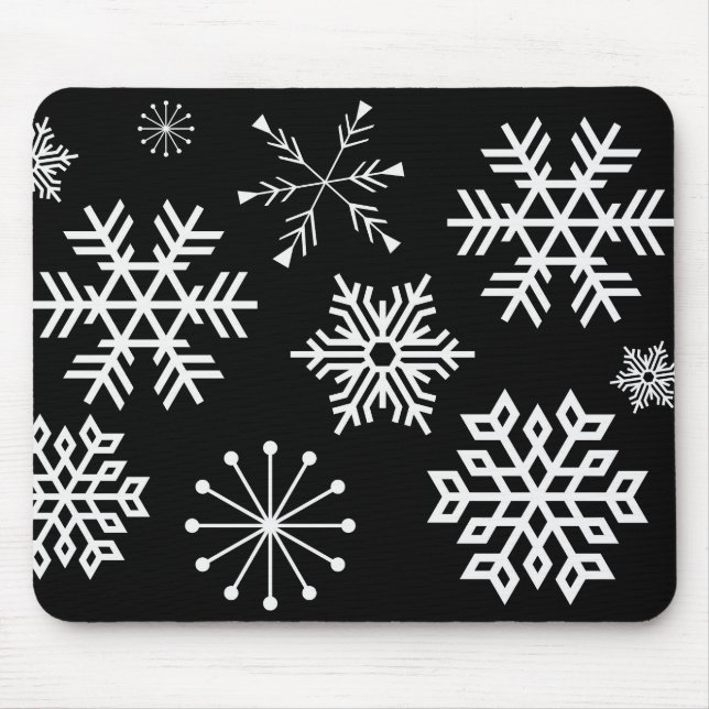 Schneeflocken auf schwarzer Mauspad-Kunst Urlaub Mousepad (Vorne)
