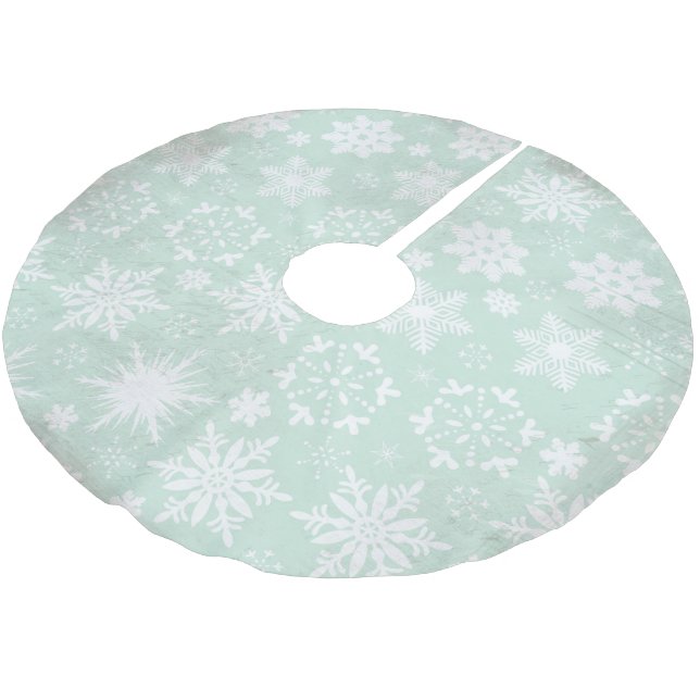 Schneeflocken auf Soft Blue Holiday Tree Skirt Polyester Weihnachtsbaumdecke (Schrägansicht)