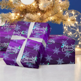 Schneeflocken auf violettem Metallpapier Geschenkpapier