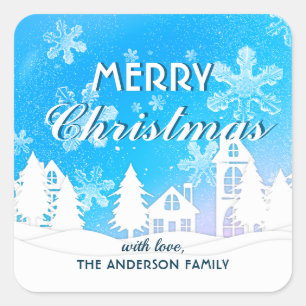 Schneeflocken aus dem blauen Weißen Haus Weihnacht Quadratischer Aufkleber