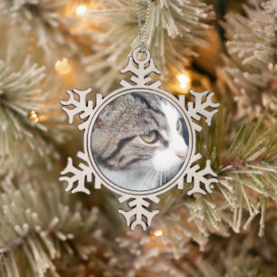Schneeflocken aus Foto der Hauskatze Weihnachtsbau Schneeflocken Zinn-Ornament
