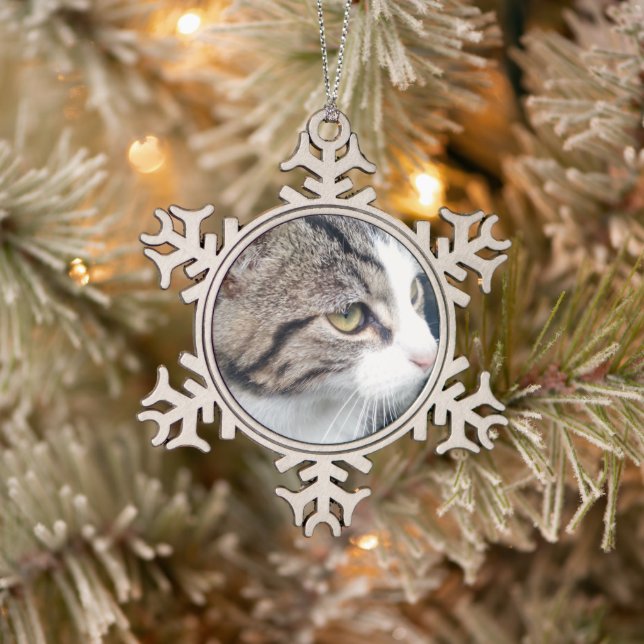 Schneeflocken aus Foto der Hauskatze Weihnachtsbau Schneeflocken Zinn-Ornament (Baum)