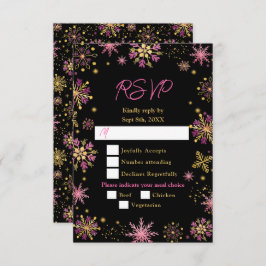 Schneeflocken aus Gold und Rosa Wintermesse RSVP Karte