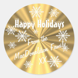 Schneeflocken aus Gold und Weiß nach Maß - Happy H Runder Aufkleber