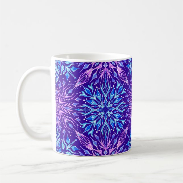 Schneeflocken aus hellen Kristallen Kaffeetasse (Links)