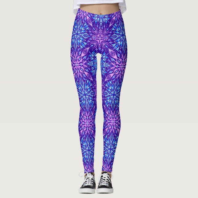Schneeflocken aus hellen Kristallen Leggings (Vorderseite)