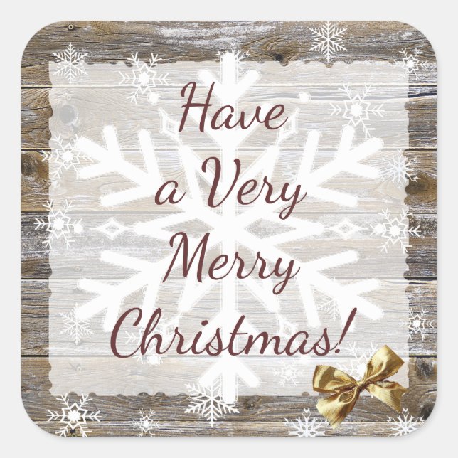 Schneeflocken aus Holz und Gold Weihnachten Quadratischer Aufkleber (Vorderseite)