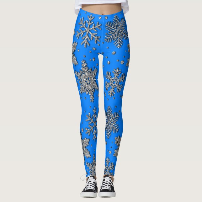 Schneeflocken aus silberfarbenem Glitzer Leggings (Vorderseite)