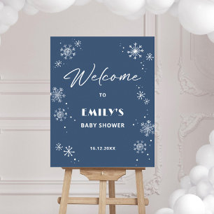 Schneeflocken-Baby-Party Blaue Willkommensschilder Poster