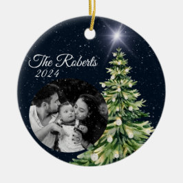 Schneeflocken & Bäume Wintergarten Elegantes Navy Keramik Ornament