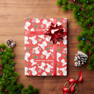 Schneeflocken Bear Blueberries Poinsettia Evergree Geschenkpapier